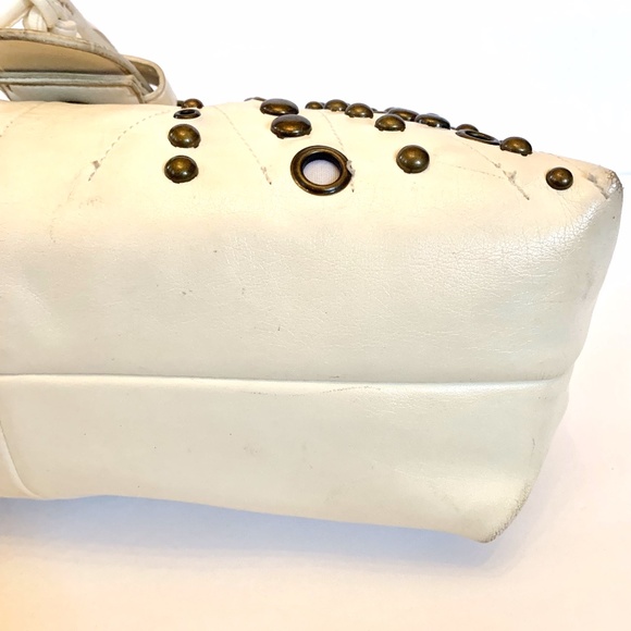 Cream Satchel with Brass Studs and Tassel Buckle Clasp - Picture 10 of 12